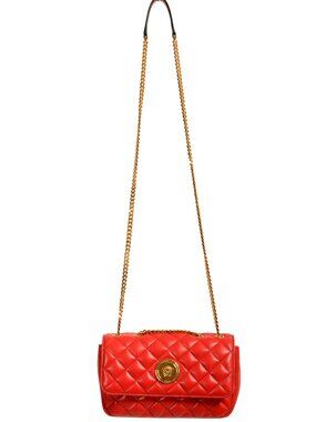Versace Women's True Red Leather Gold Medusa Quilted Small Handbag Shoulder Bag